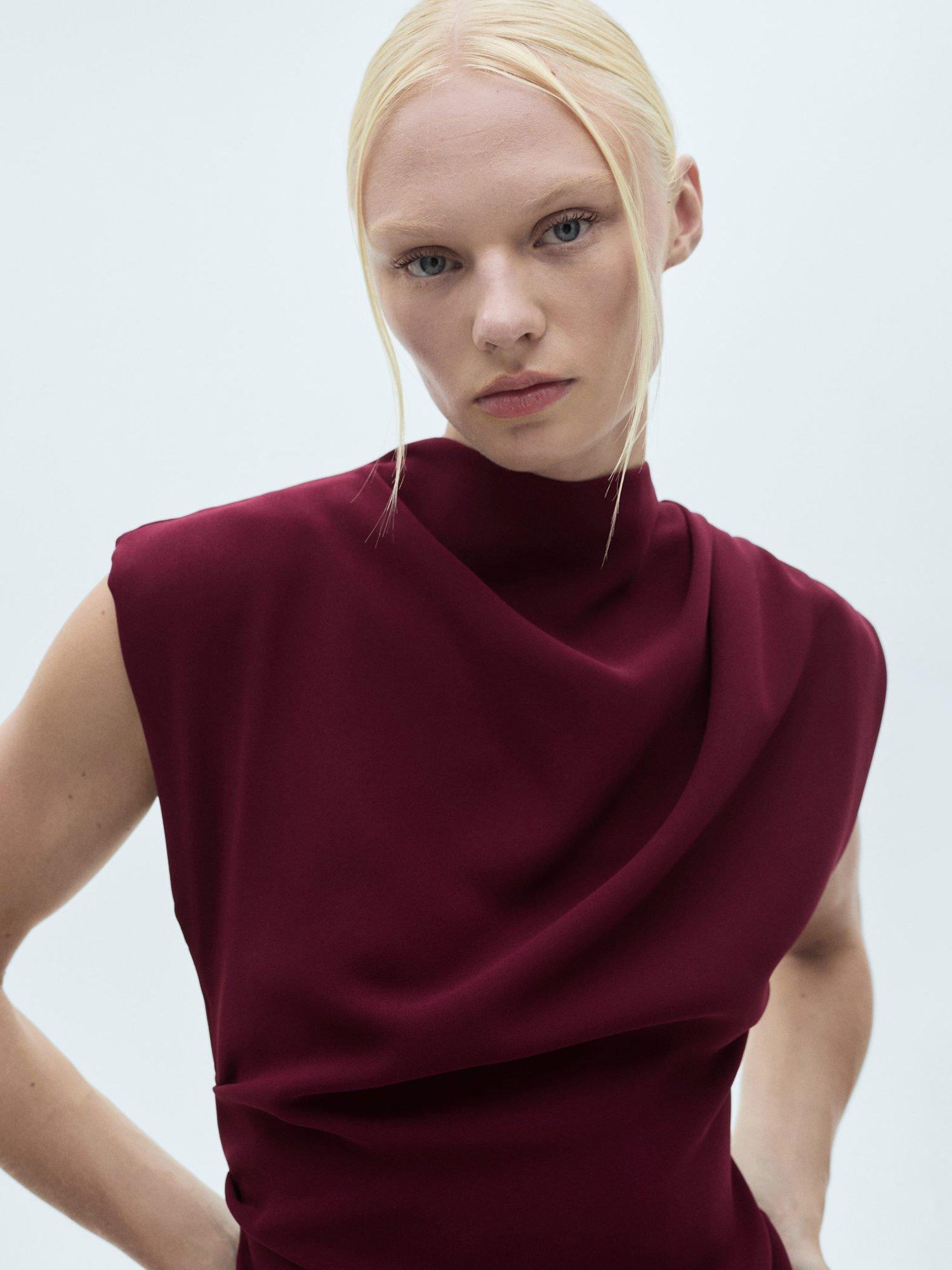 Product image 6 of 8, which shows Mango Gante Gathered Dress, Dark Red, 10