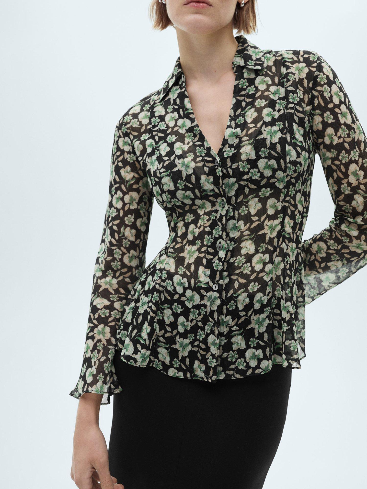 Mango Briony Floral Chiffon Shirt, Black