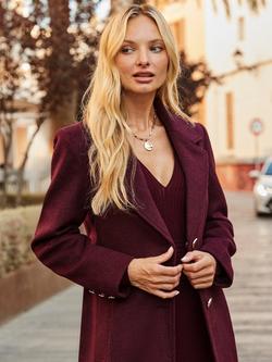 Sosandar Wool Blend Longline Coat, Burgundy - view 2, Burgundy