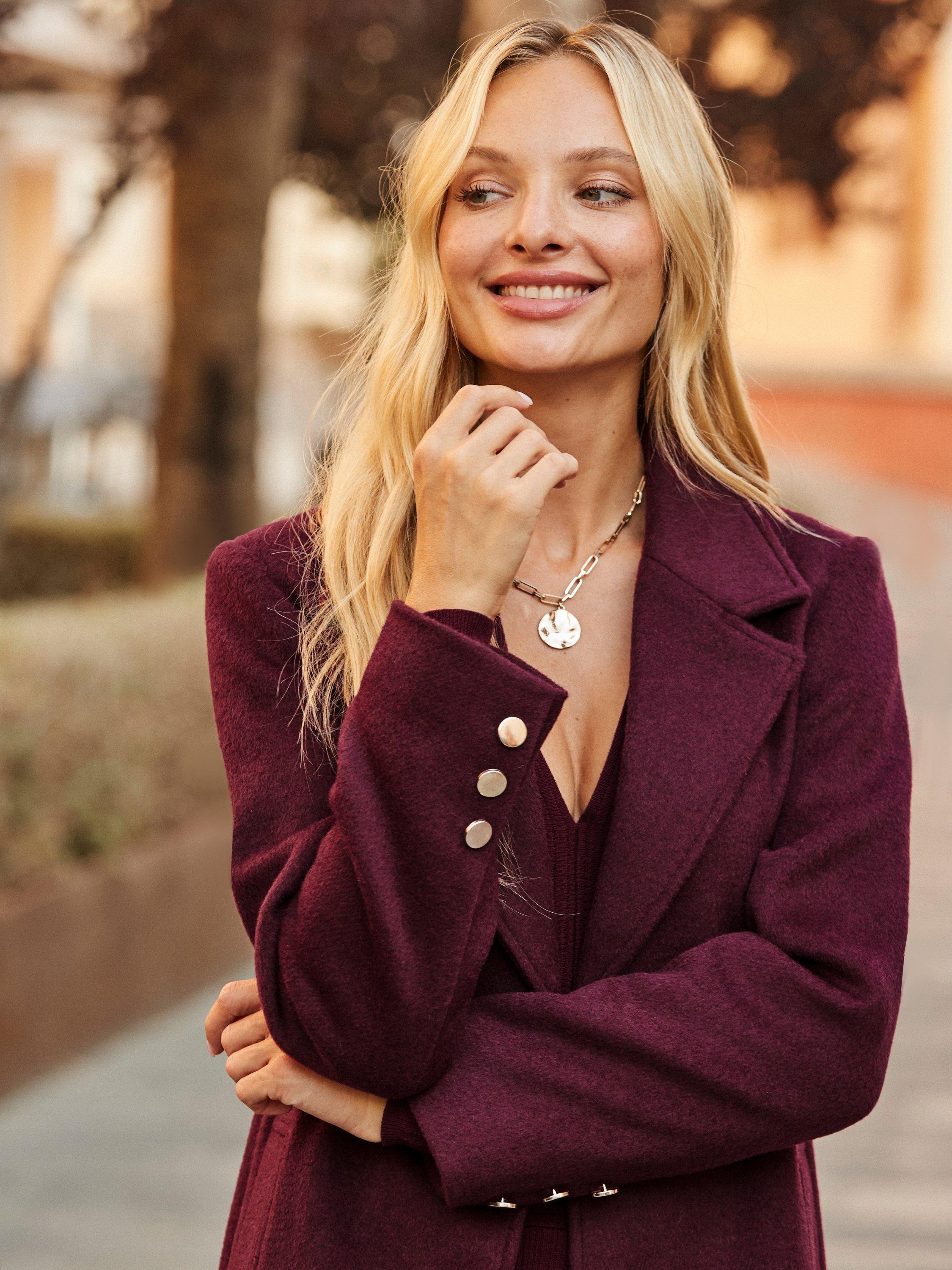 Product image 4 of 7, which shows Sosandar Wool Blend Longline Coat, Burgundy, 20