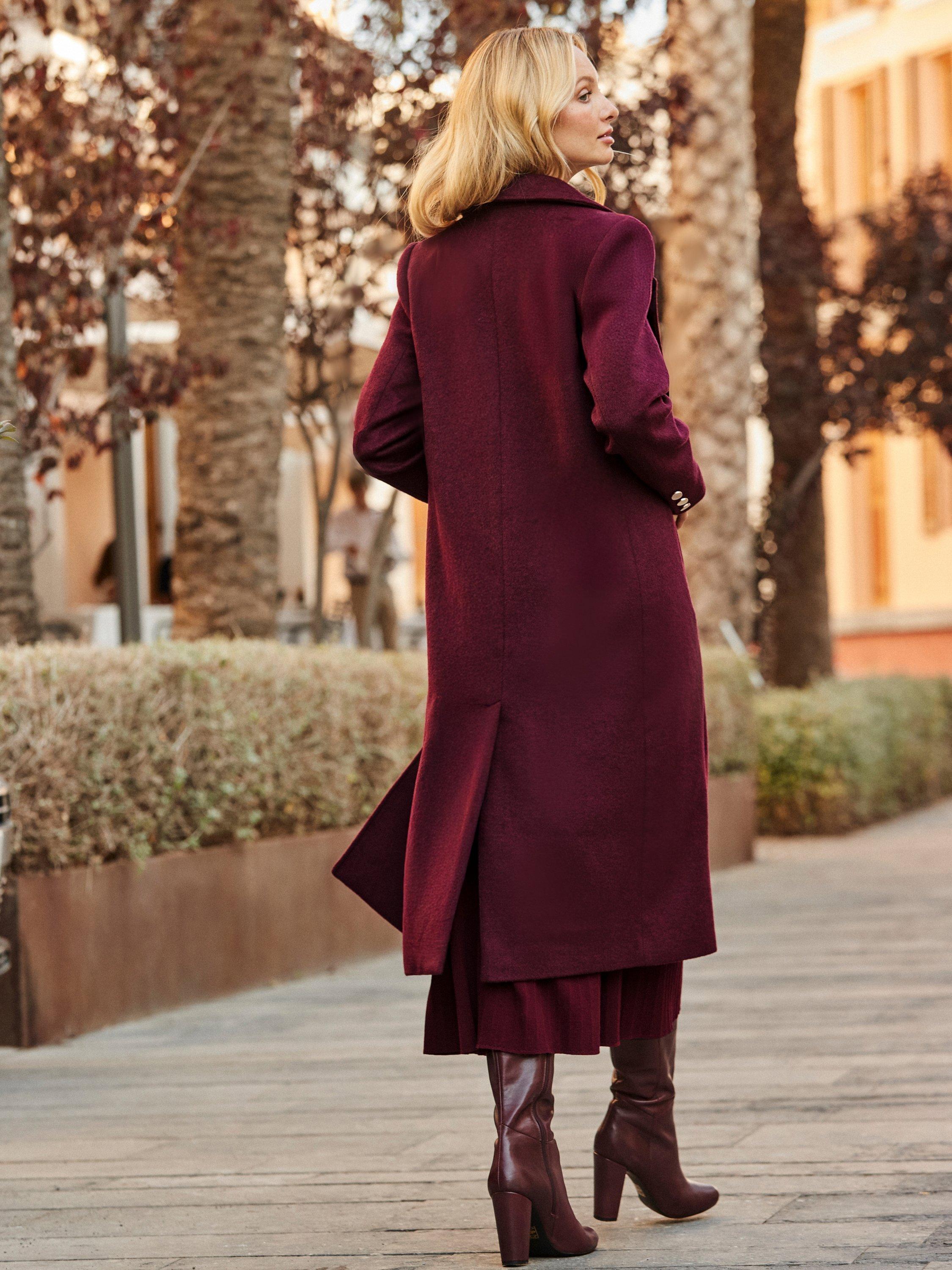 Product image 5 of 7, which shows Sosandar Wool Blend Longline Coat, Burgundy, 20