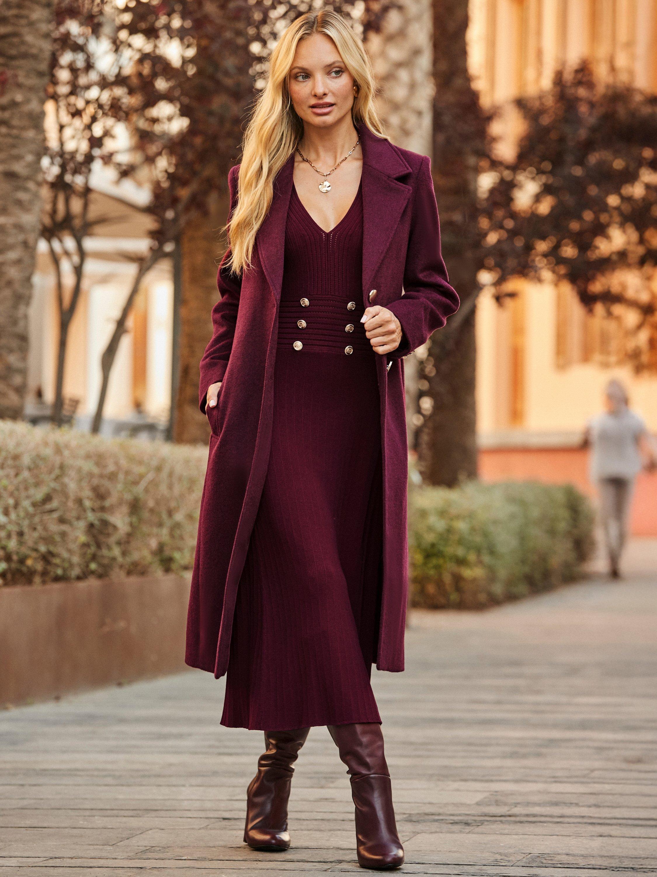 Product image 6 of 7, which shows Sosandar Wool Blend Longline Coat, Burgundy, 20