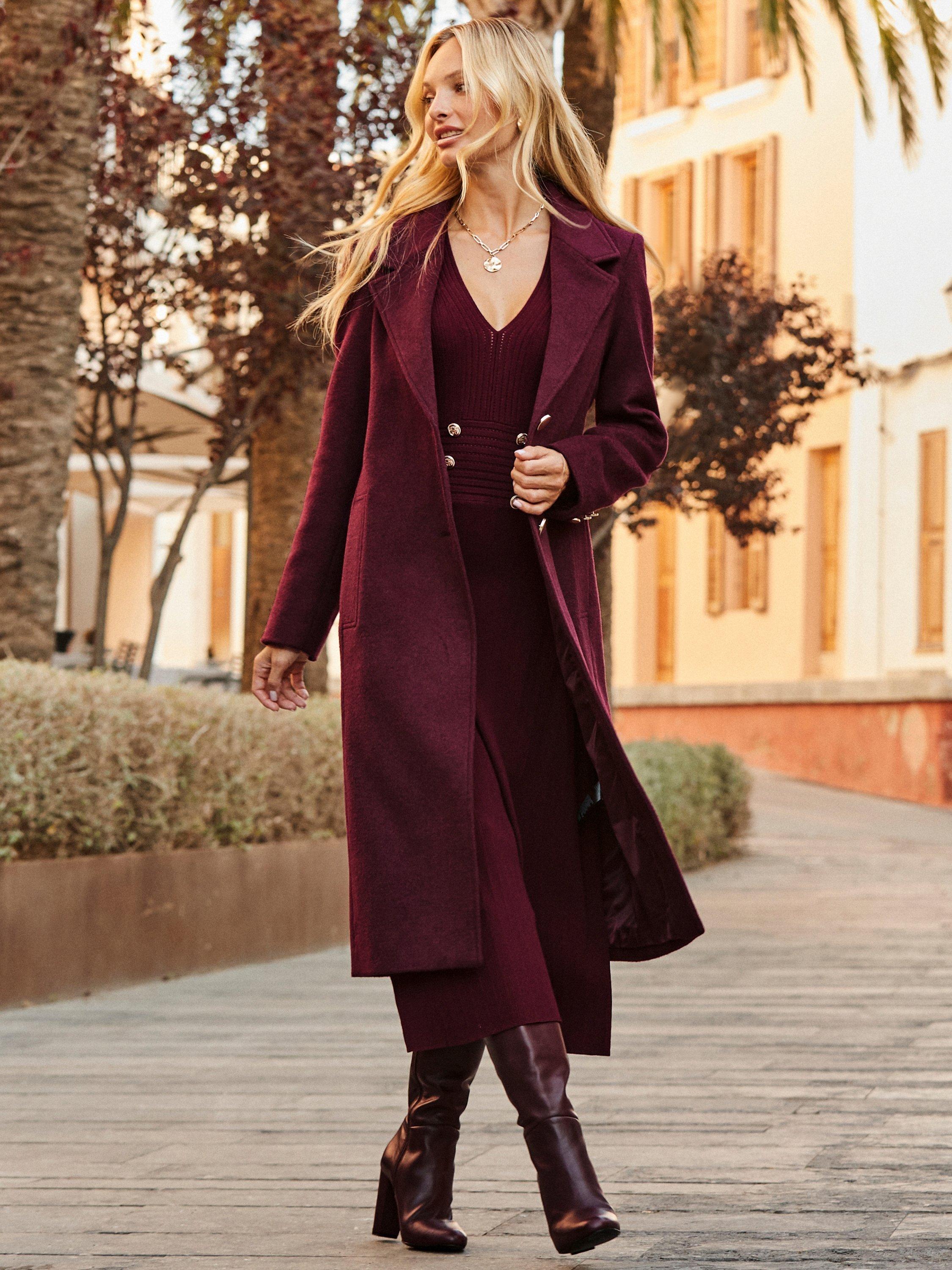 Product image 7 of 7, which shows Sosandar Wool Blend Longline Coat, Burgundy, 20