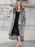 Sosandar Faux Fur Leopard Print Longline Coat, Brown/Multi