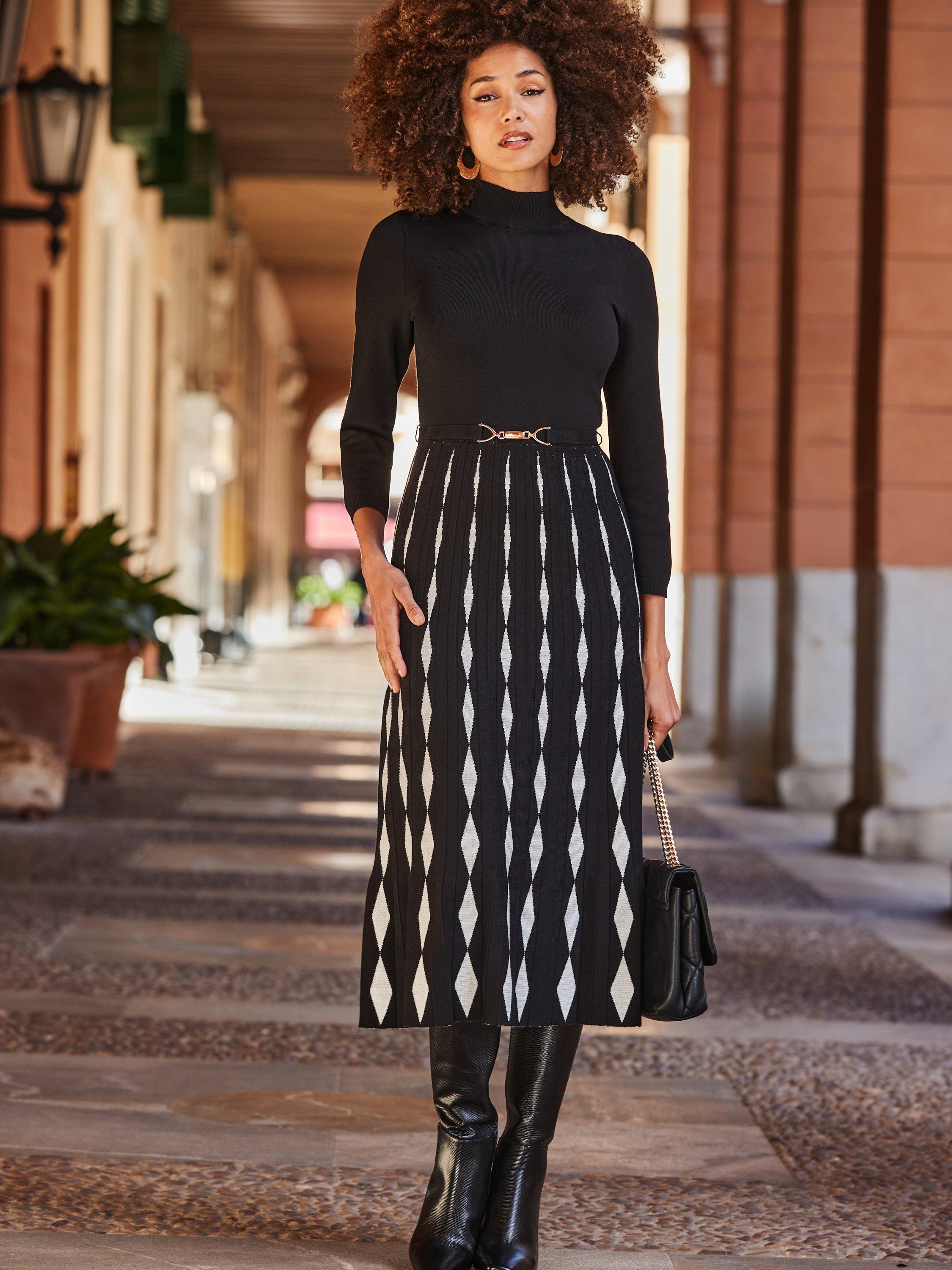 Product image 2 of 6, which shows Sosandar Two Part Knitted Midi Dress, Black/White, 6
