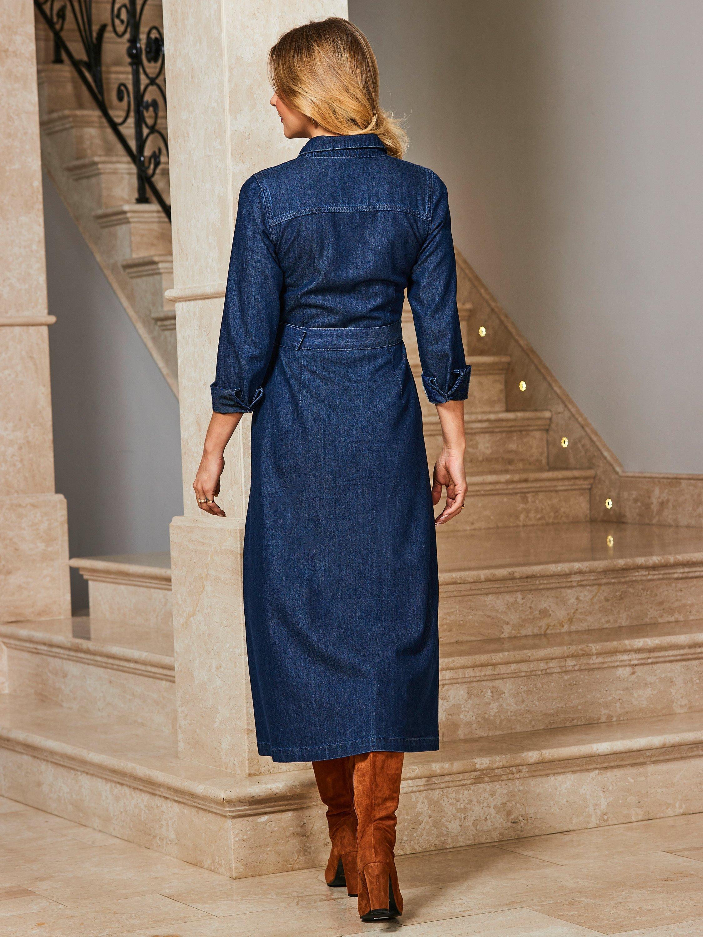 Product image 5 of 8, which shows Sosandar Denim Shirt Dress, Blue, 12