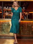 Sosandar Sequin Flare Dress, Jade Green