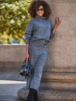 Sosandar Knit Midaxi Skirt, Charcoal Grey - view 2, Charcoal Grey