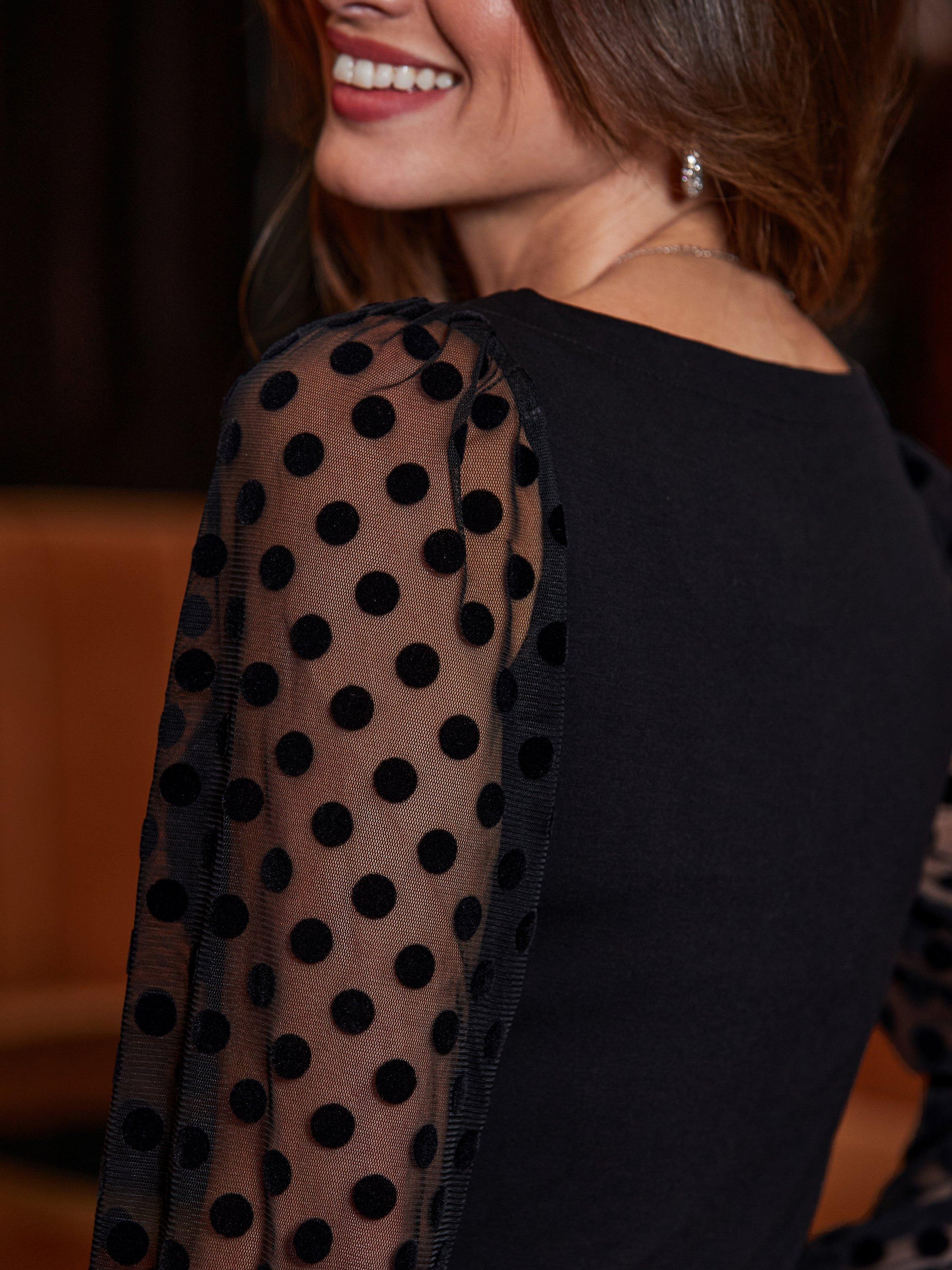 Product image 4 of 6, which shows Sosandar Polka Dot Sleeve Top, Black, 6