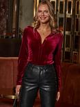 Sosandar Luxe Velvet Shirt, Burgundy