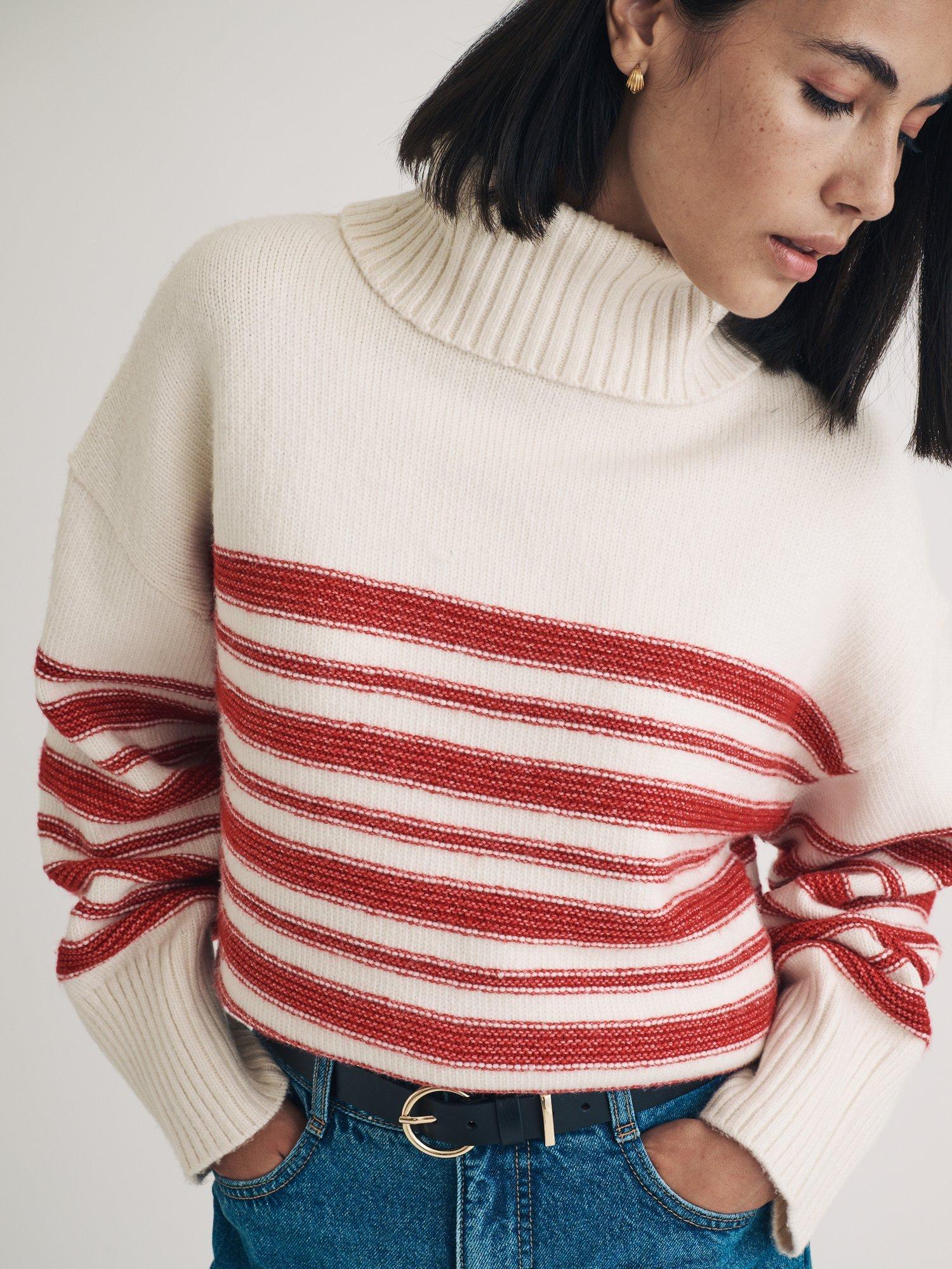 Product image 3 of 5, which shows Nobody's Child Striped Roll Neck Jumper, Cream, XS