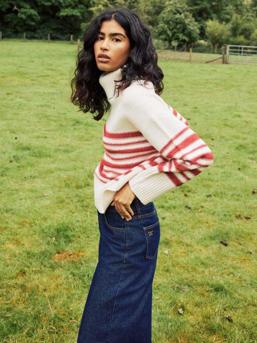 Product image 5 of 5, which shows Nobody's Child Striped Roll Neck Jumper, Cream, XS