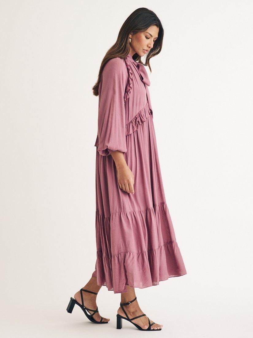 Product image 2 of 5, which shows Nobody's Child Bohana Neck Scarf Ruffle Midi Dress, Purple, 6