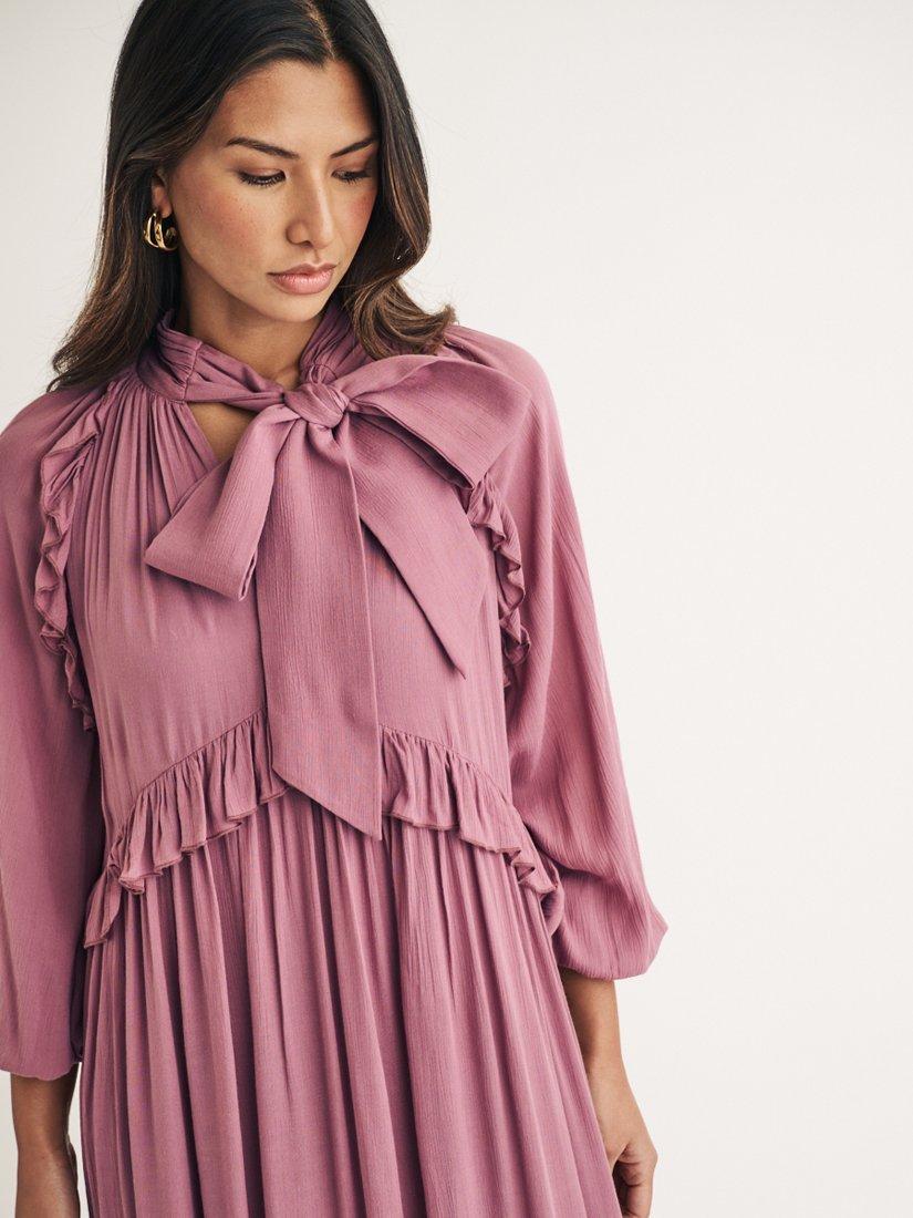 Product image 3 of 5, which shows Nobody's Child Bohana Neck Scarf Ruffle Midi Dress, Purple, 6