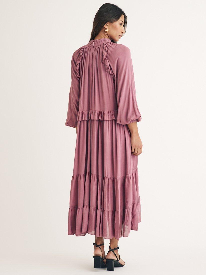Product image 4 of 5, which shows Nobody's Child Bohana Neck Scarf Ruffle Midi Dress, Purple, 6