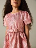Reiss Kids' Leomie Star Jacquard Puff Sleeve Dress, Pink/Gold