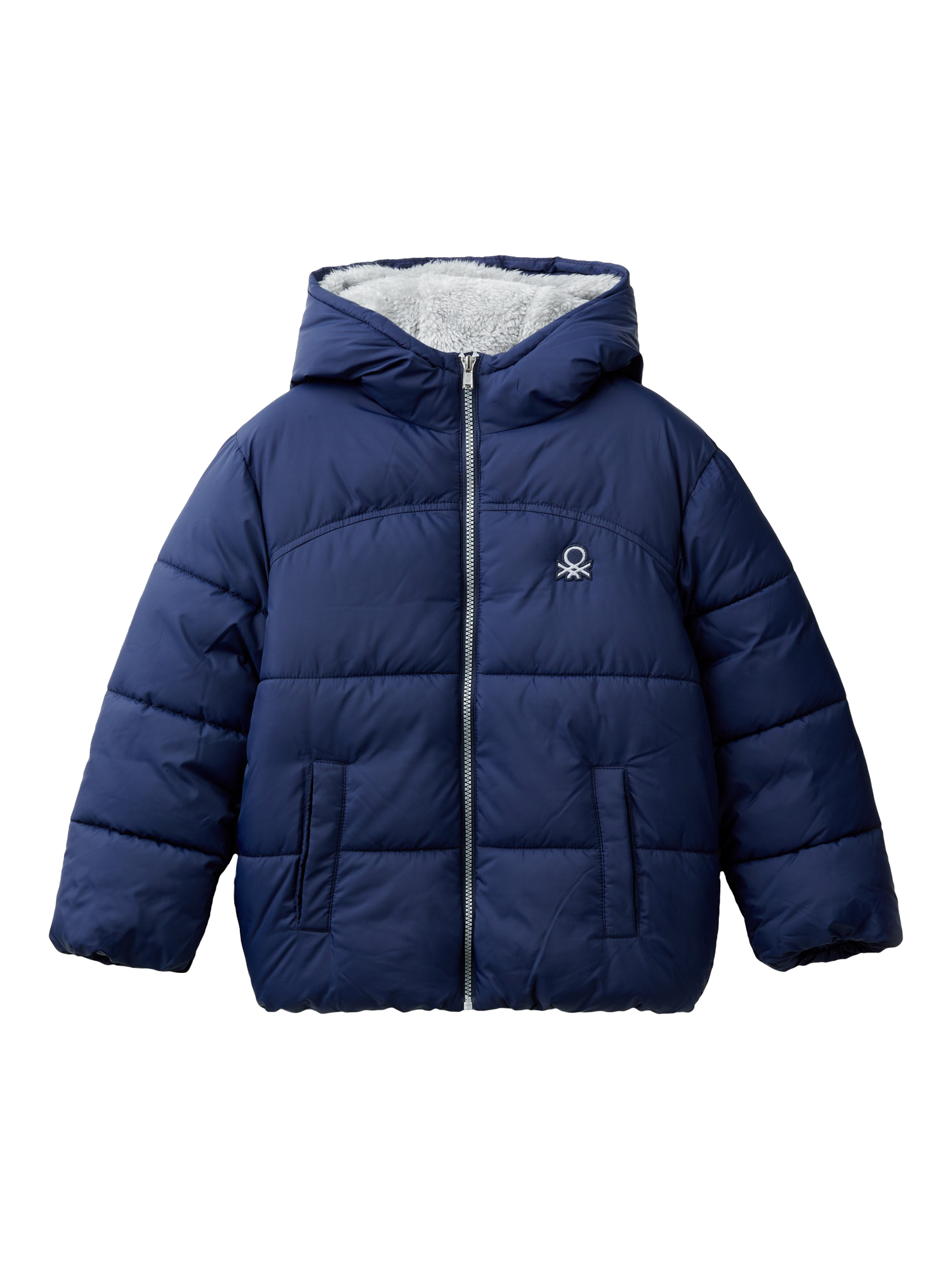 Product image 1 of 3, which shows Benetton Kids' Eco Feather Puffer Jacket, Night Blue, 6-7 years