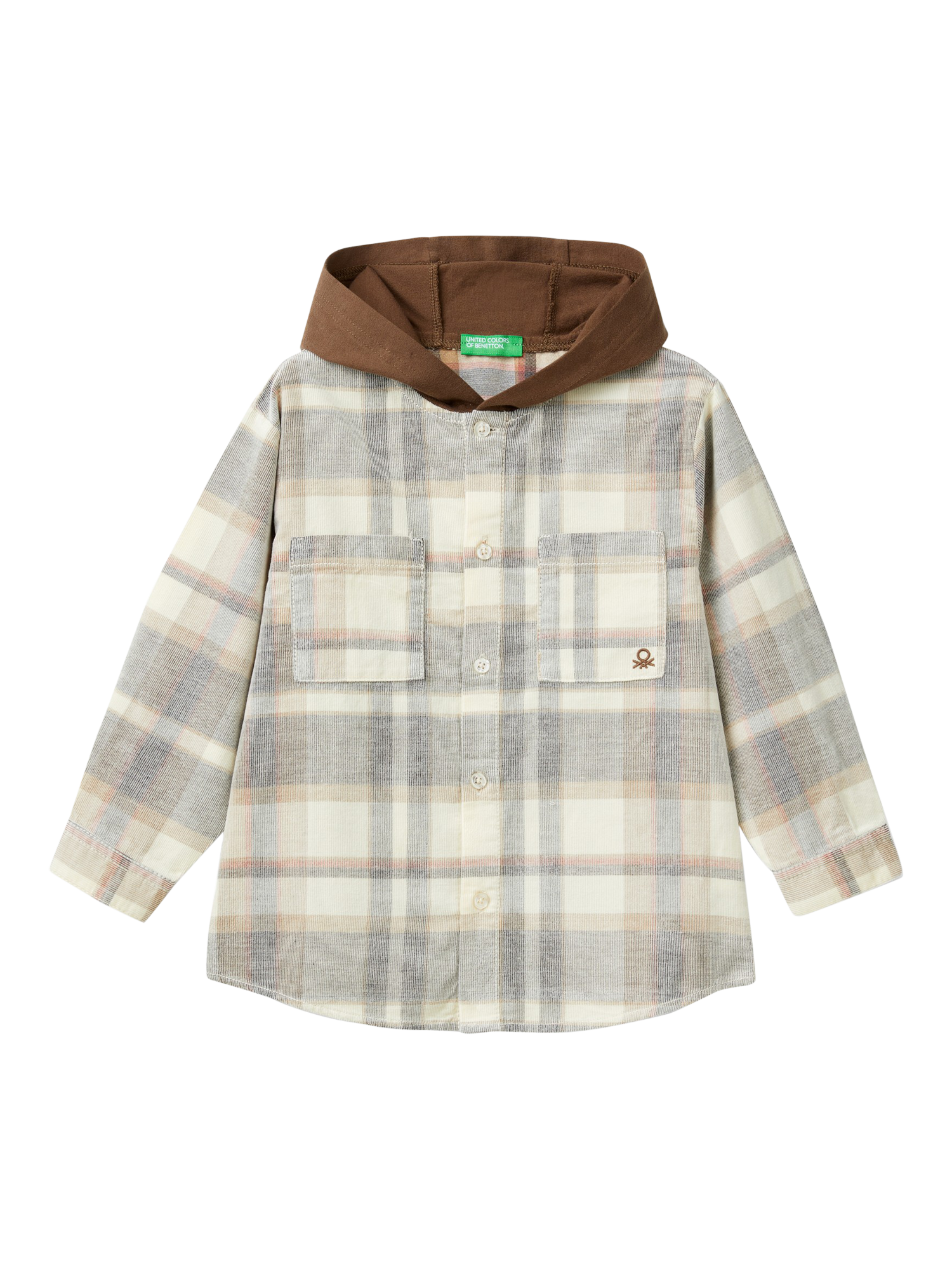 Benetton Kids' Long Sleeve Check Corduroy Shirt, Multi