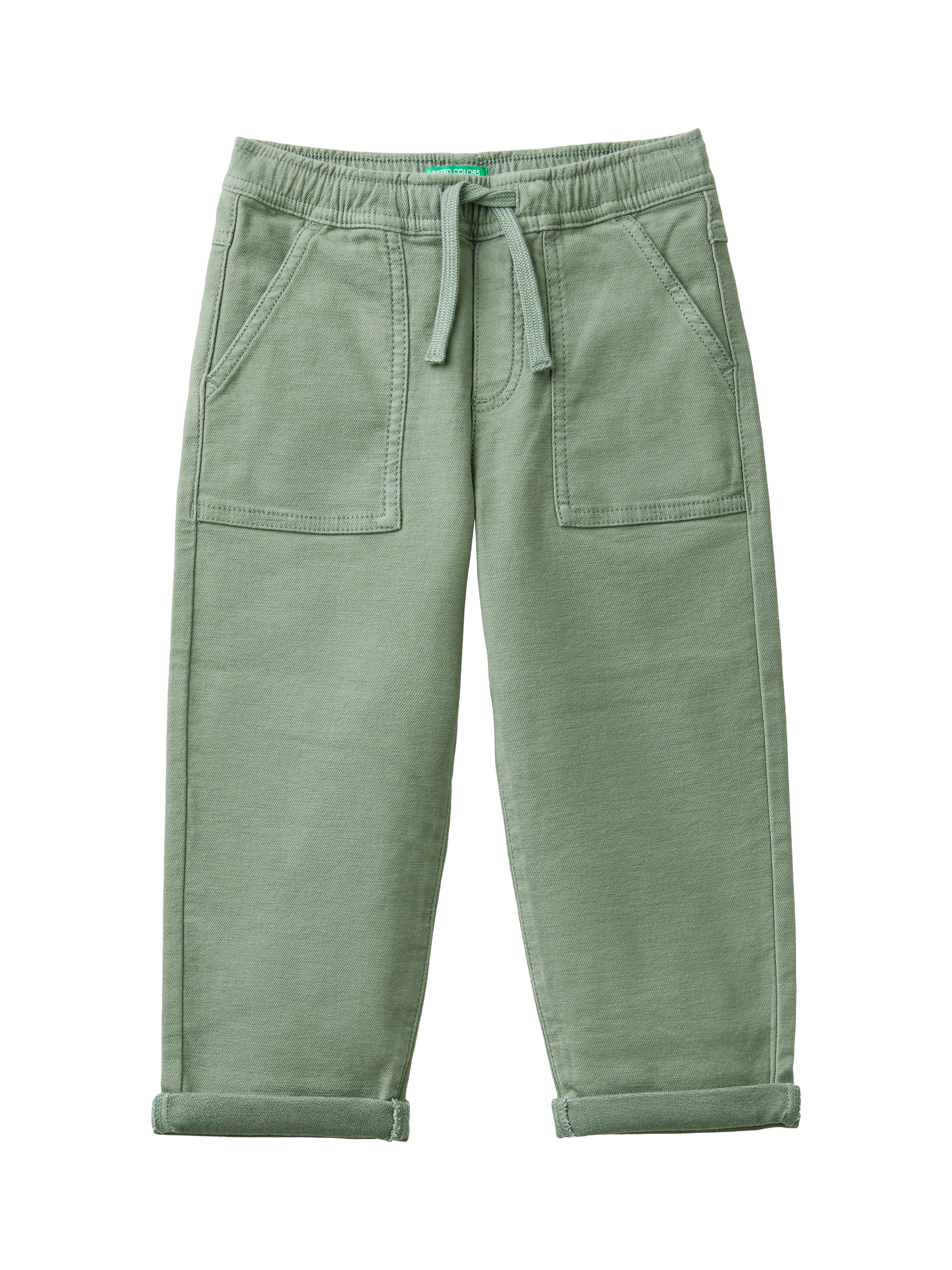 Product image 1 of 3, which shows Benetton Kids' Stretch Slub Drill Joggers, Sage Green, 5-6 years
