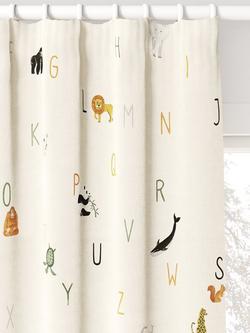 John Lewis Alphabet & Animals Pair Pencil Pleat 3 Pass Blackout Children's Curtains, Multi, Multi