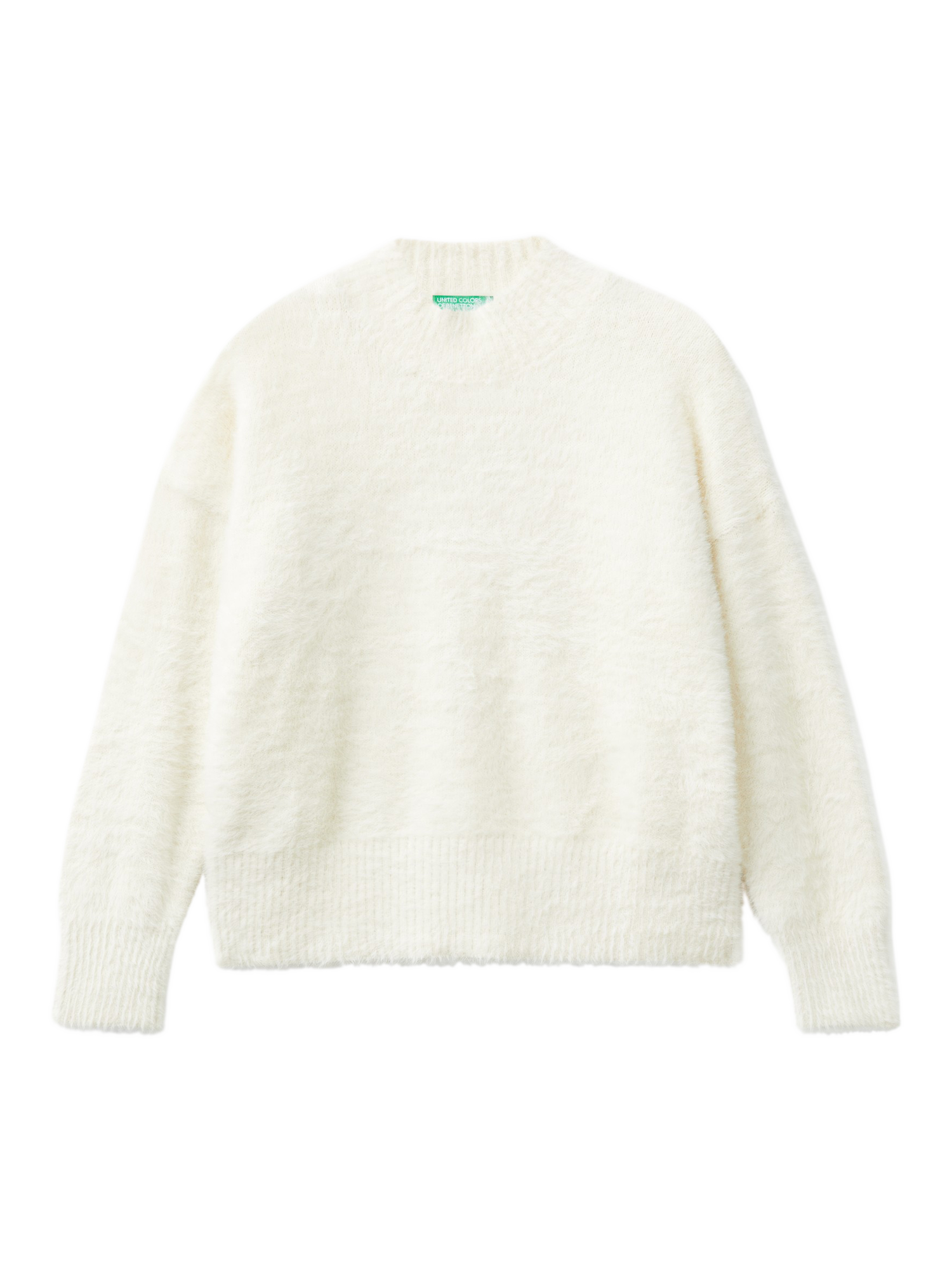 Product image 1 of 3, which shows Benetton Kids' Funnel Neck Sweater, Cream, 6-7 years