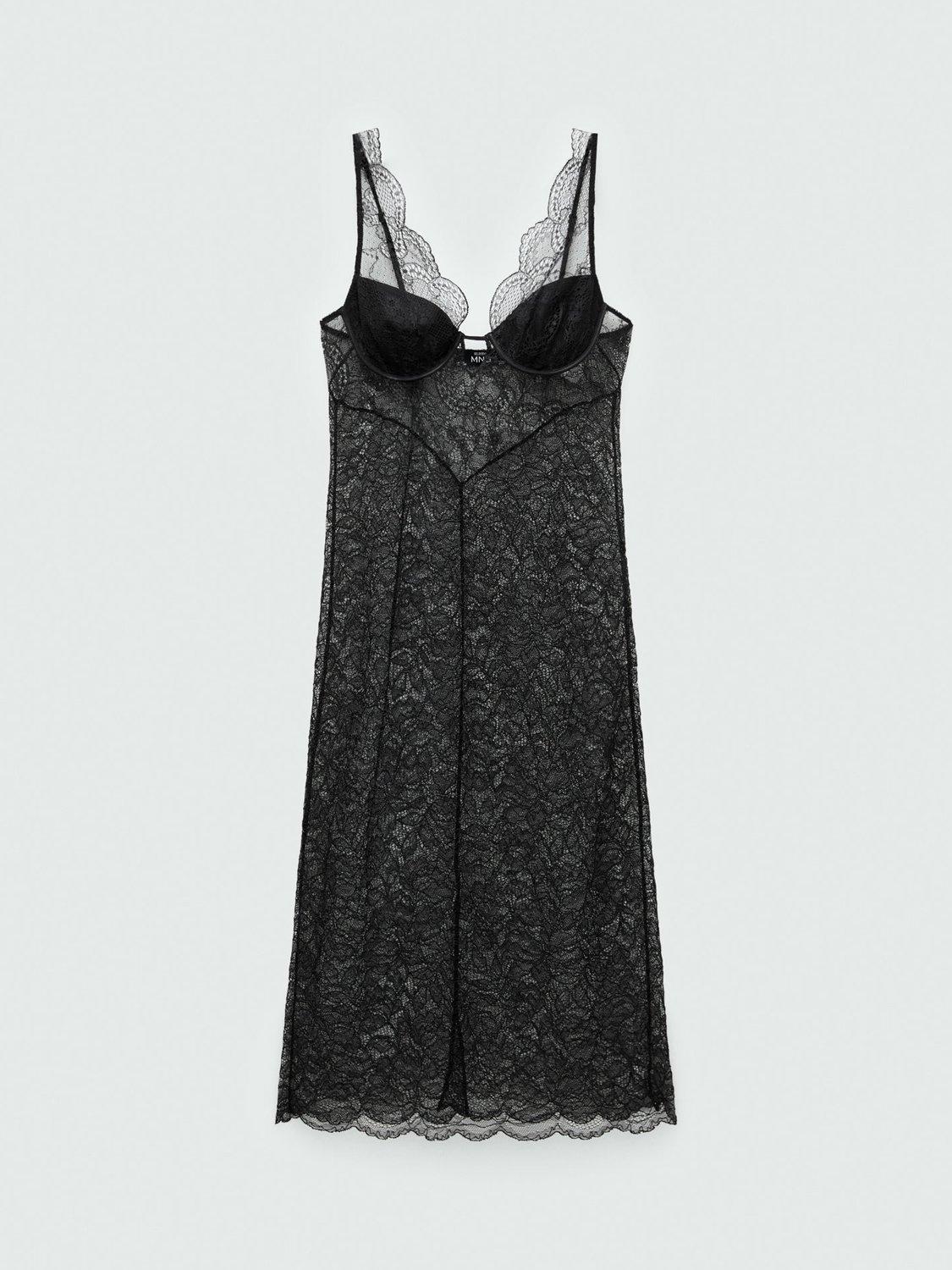 Product image 3 of 7, which shows Mango Jade Lace Sheer Midi Dress, Black, 10