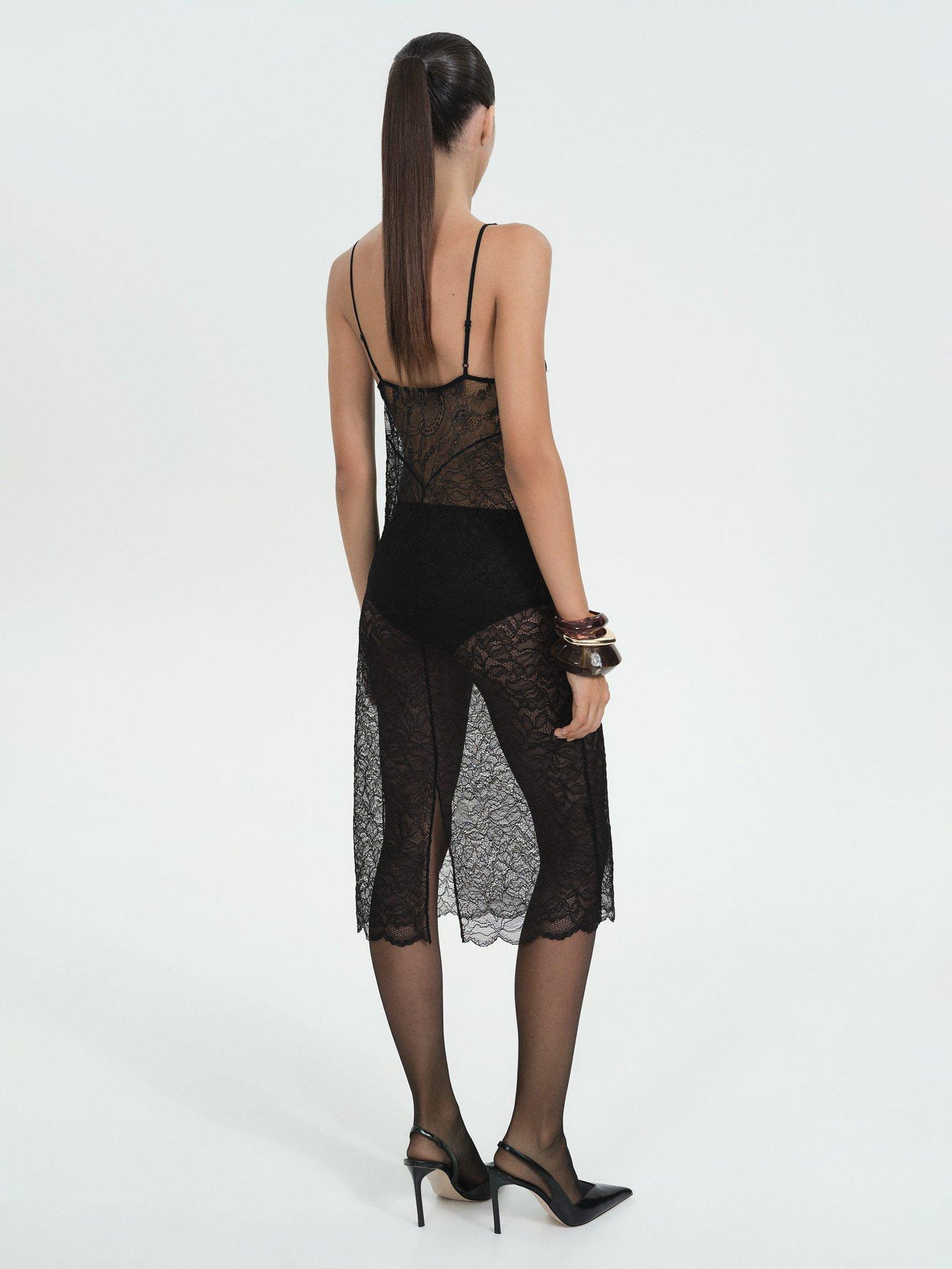 Product image 4 of 7, which shows Mango Jade Lace Sheer Midi Dress, Black, 10