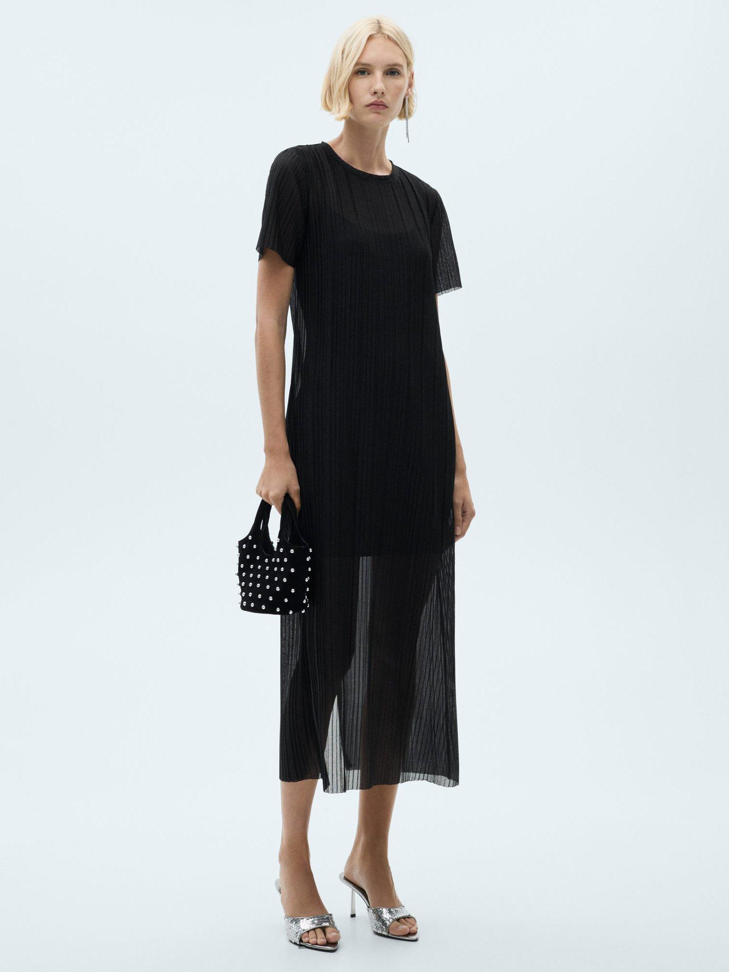 Mango Carlis Metallic Pleated Midi Dress, Black