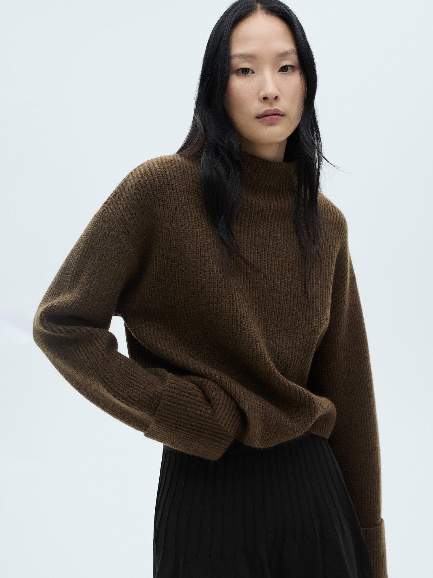Mango Botonet High Neck Jumper, Chocolate