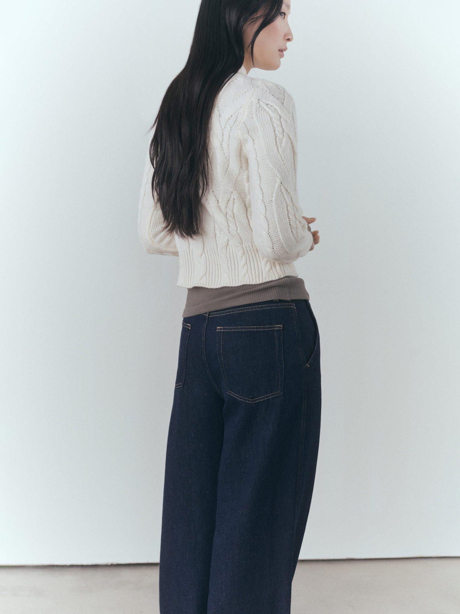 Product image 4 of 8, which shows Mango Braids Funnel Neck Cable Knit Jumper, Light Beige, XL
