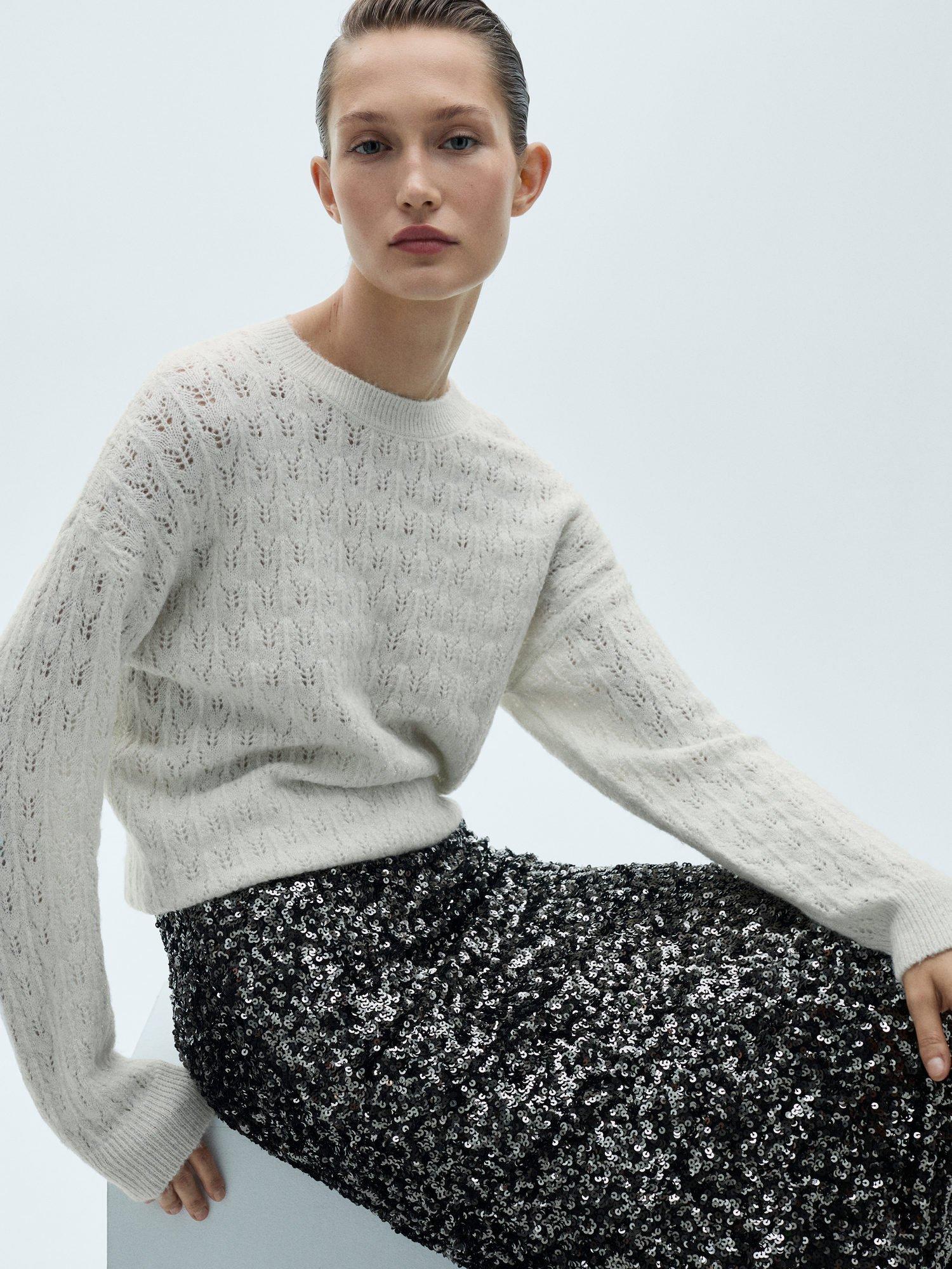 Mango Florins Fluffy Metallic Jumper, Light Beige