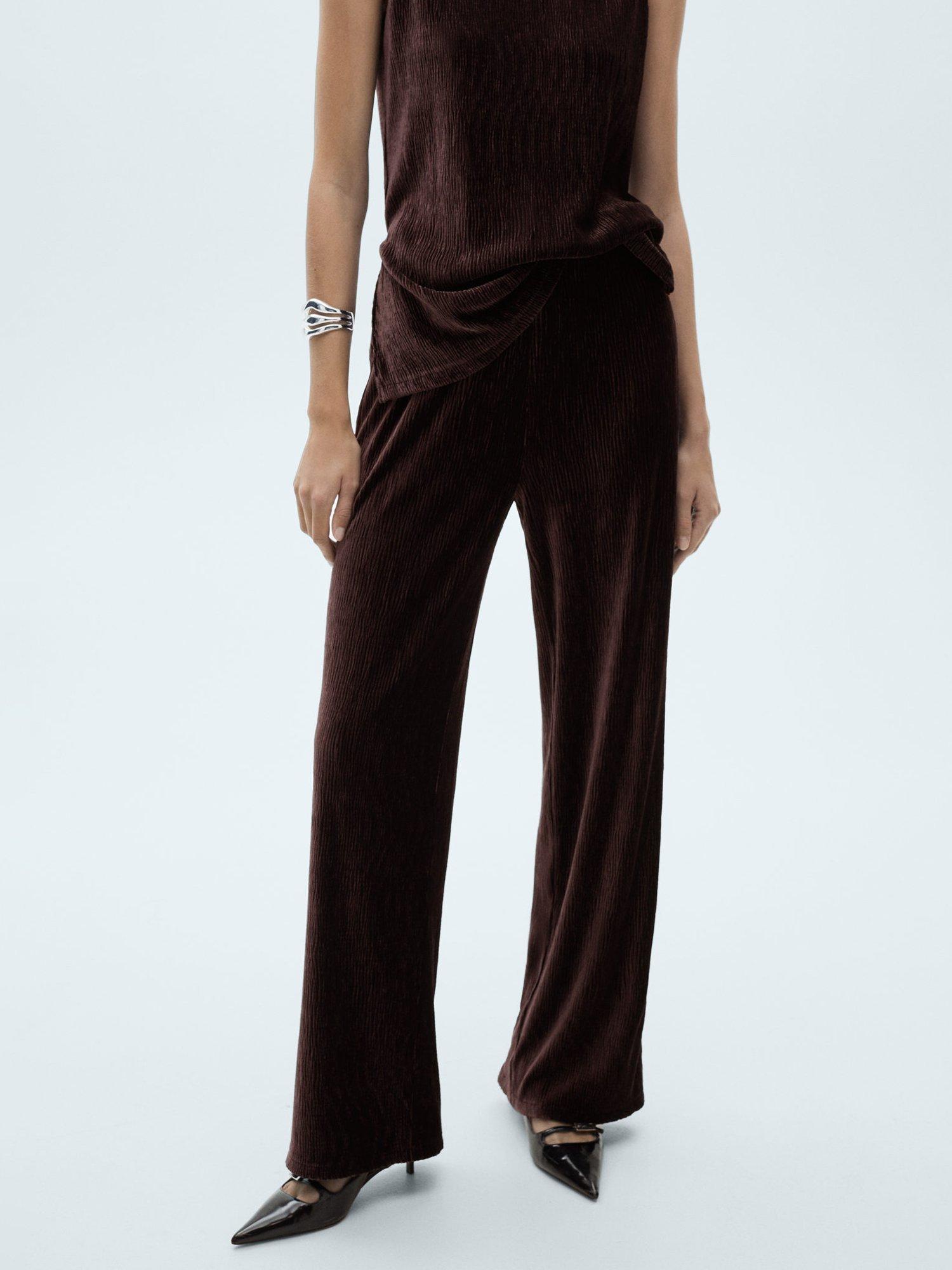 Mango Marte Plisse Trousers, Dark Red
