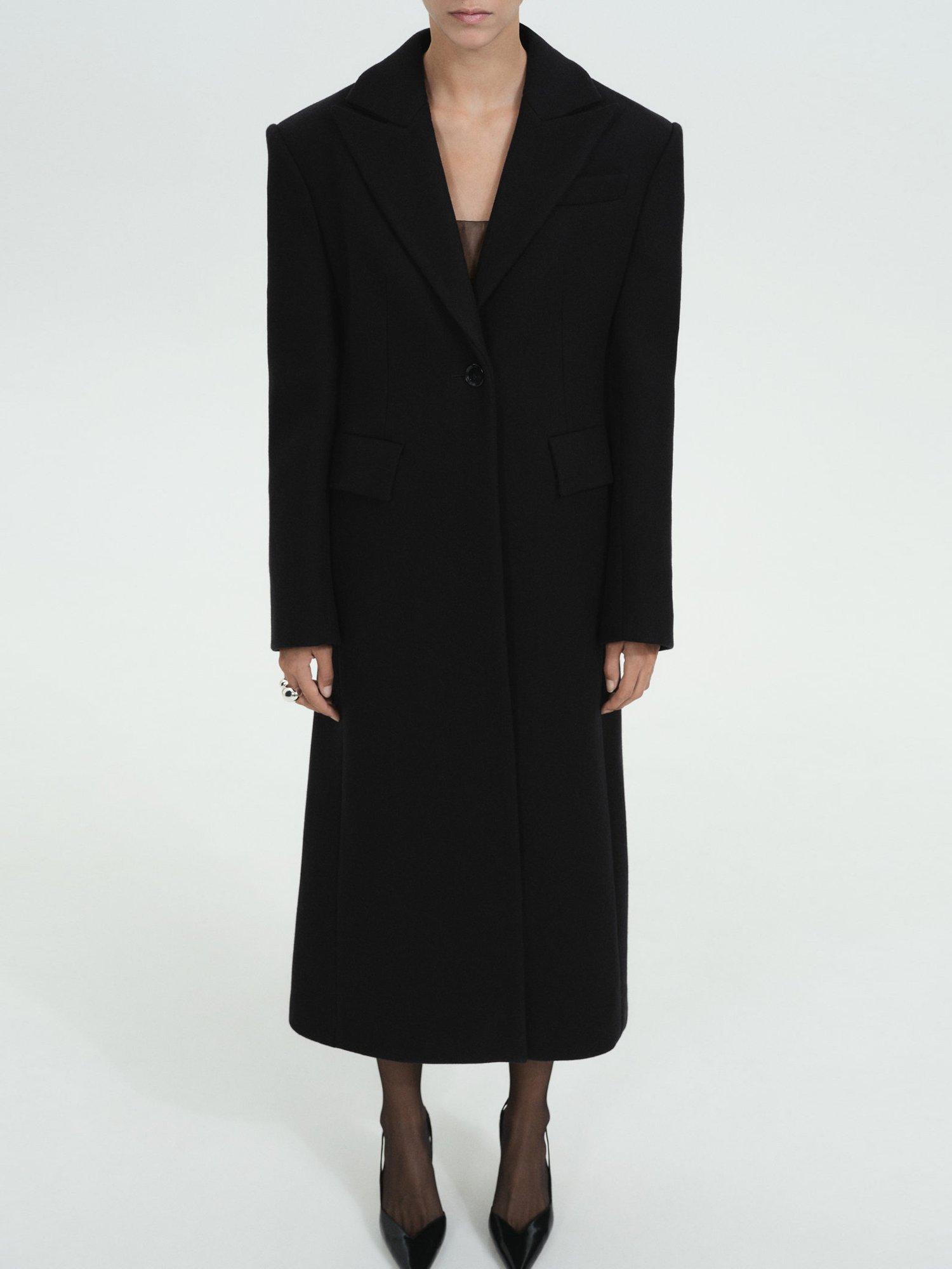 Product image 1 of 7, which shows Mango Blush Wool Rich Coat, Black, S