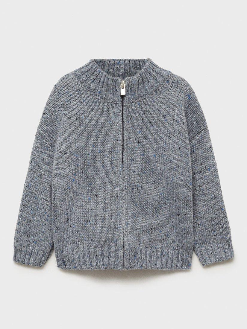 Mango Kids' Baqueira Knitted Zipped Cardigan, Grey