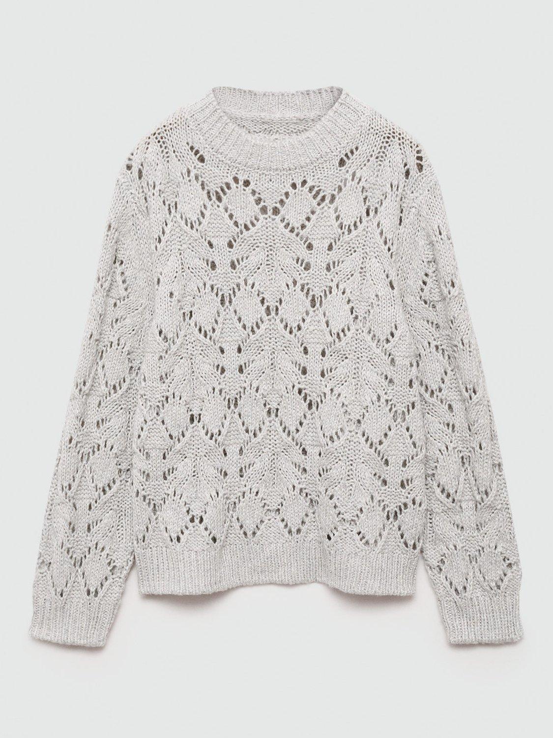 Product image 2 of 5, which shows Mango Kids' Nevis Open Knit Jumper, Pastel Grey, 5-6 years