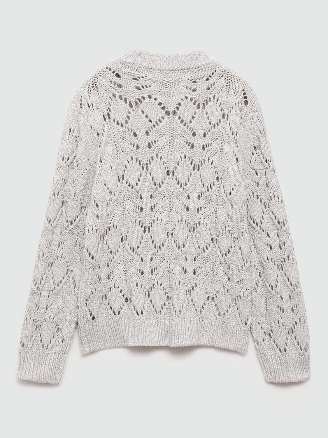 Product image 3 of 5, which shows Mango Kids' Nevis Open Knit Jumper, Pastel Grey, 5-6 years