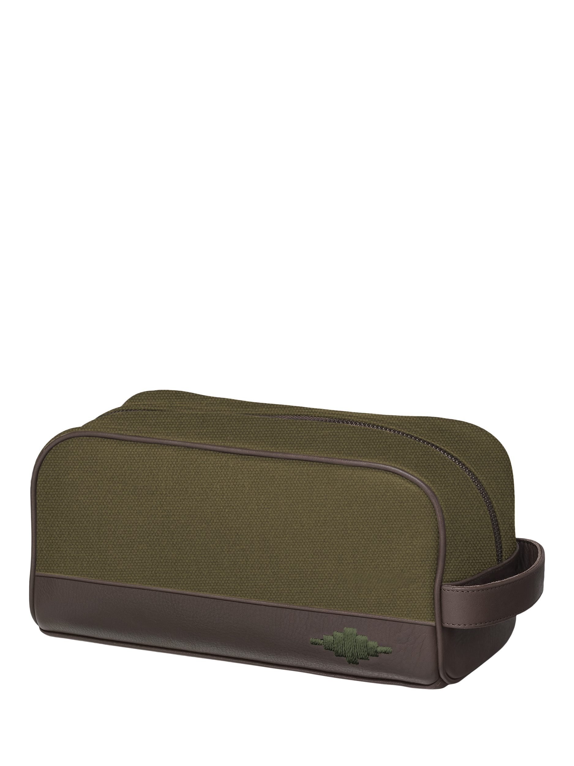Product image 1 of 1, which shows Pampeano Hombre Leather & Canvas Wash Bag, Khaki/Brown/Green, One Size