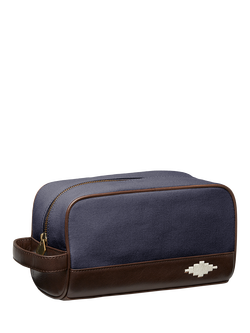 Pampeano Hombre Leather & Canvas Wash Bag, Navy/Brown/Cream