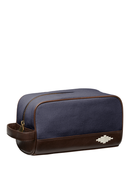 Pampeano Hombre Leather & Canvas Wash Bag, Navy/Brown/Cream