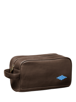 Pampeano Hombre Leather Wash Bag, Brown/Blue