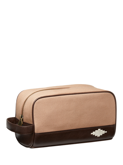 Pampeano Hombre Leather & Canvas Wash Bag, Brown