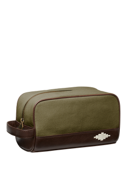 Pampeano Hombre Leather & Canvas Wash Bag, Khaki/Brown/Cream