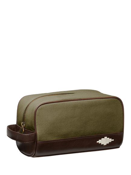 Pampeano Hombre Leather & Canvas Wash Bag, Khaki/Brown/Cream