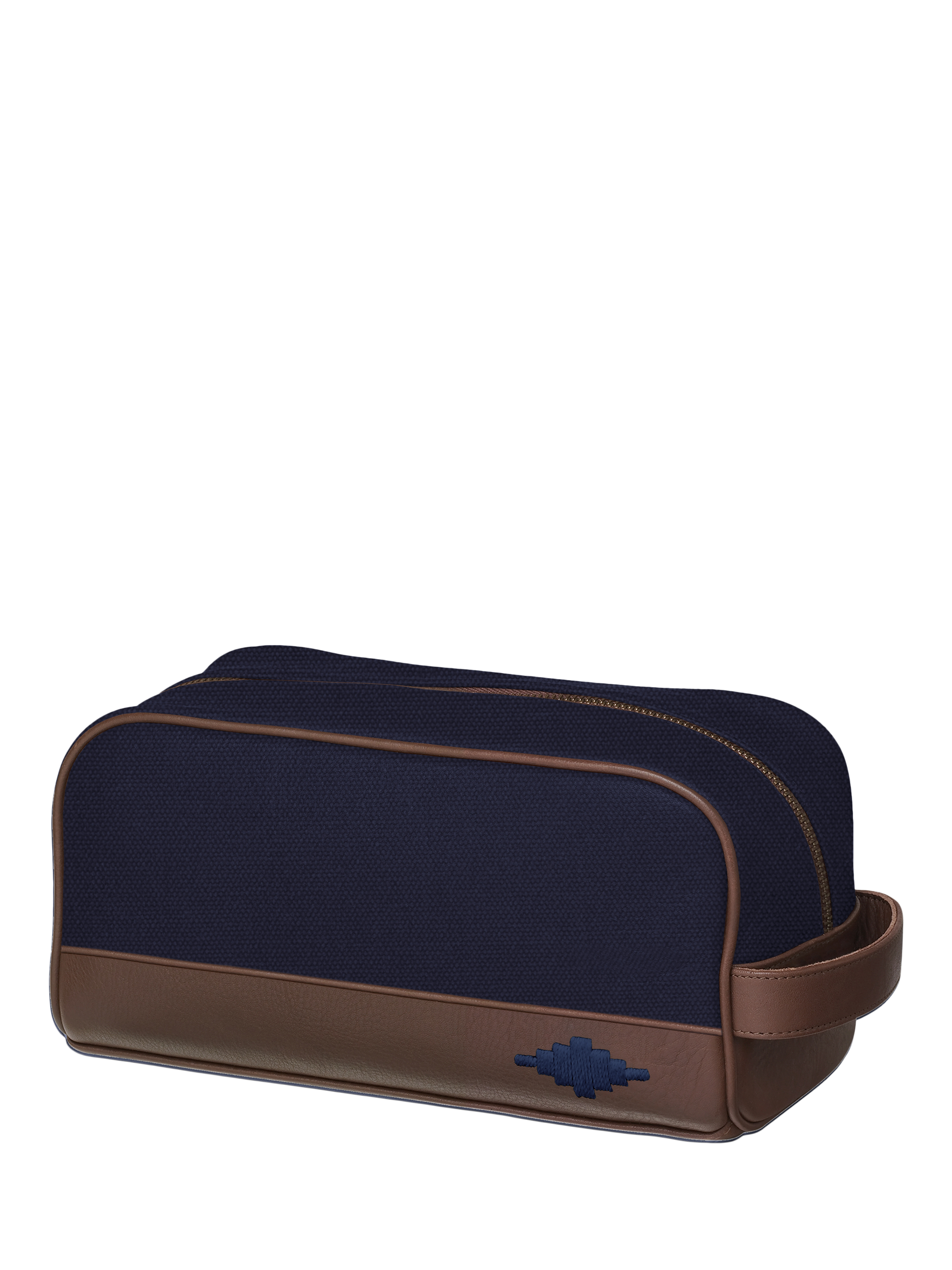 Product image 1 of 1, which shows Pampeano Hombre Leather & Canvas Wash Bag, Navy/Brown, One Size