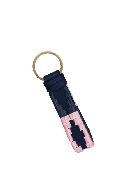 Pampeano Charro Leather Loop Keyring, Navy/Pink