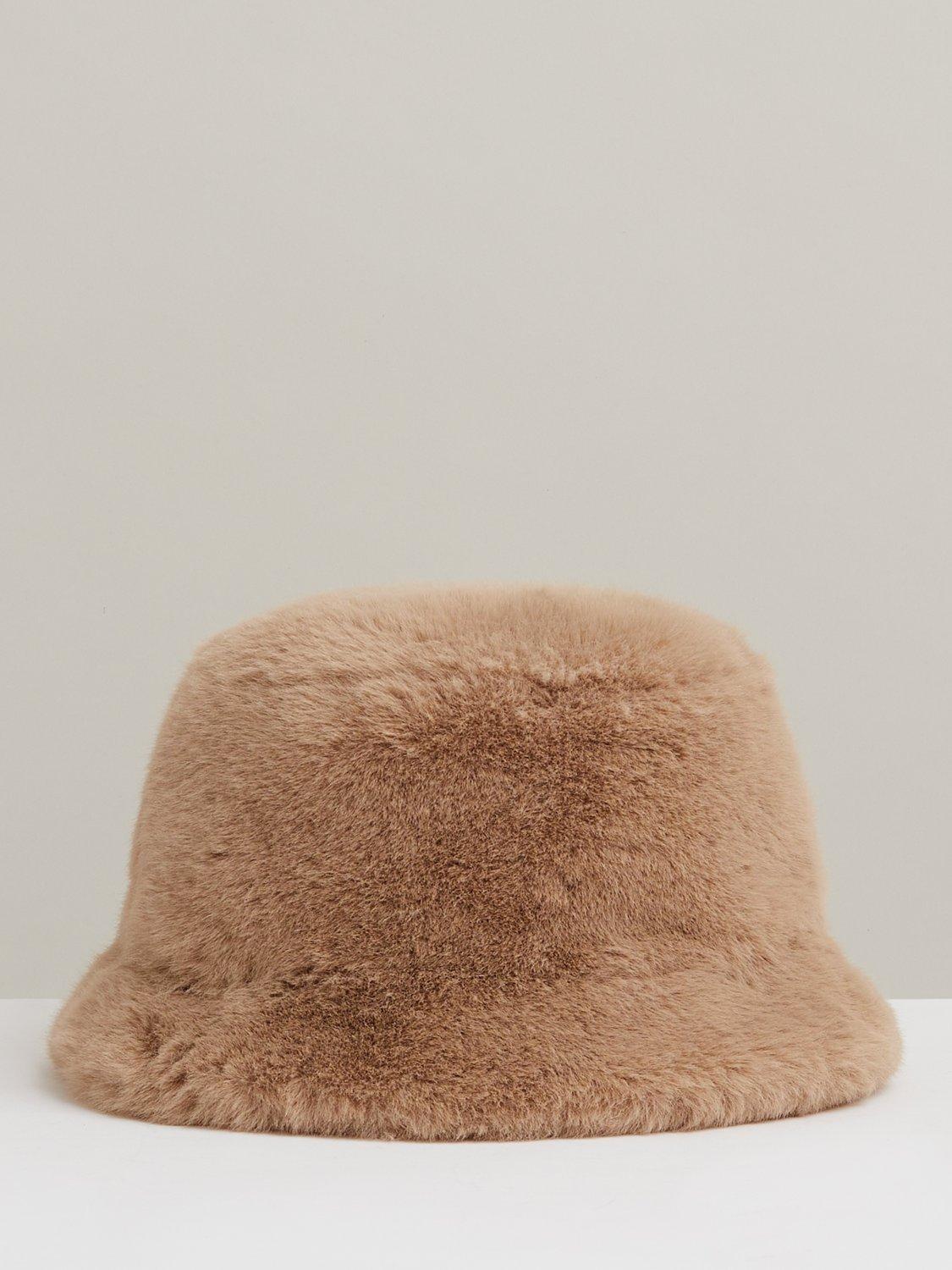 Reiss Fran Faux Fur Bucket Hat, Biscuit