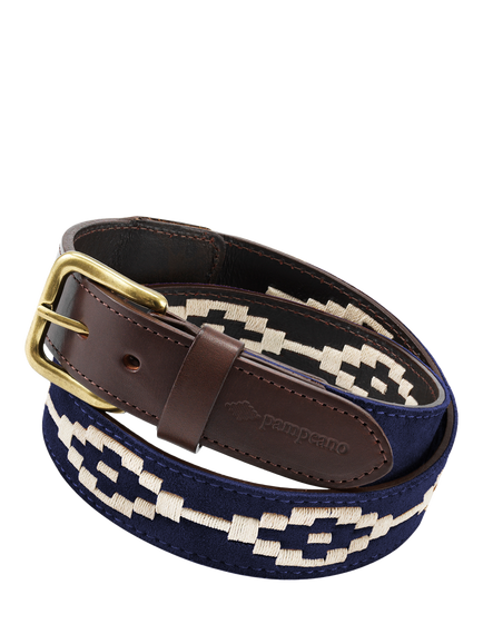 Pampeano Confianza Leather & Suede Belt, Navy