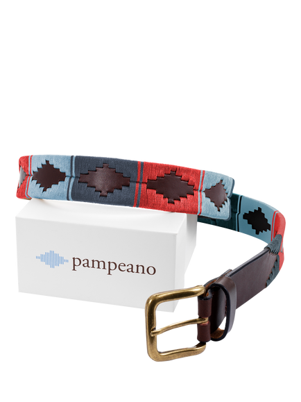 Pampeano Ceibo Leather Belt, Blue/Red - view 2, Blue/Red