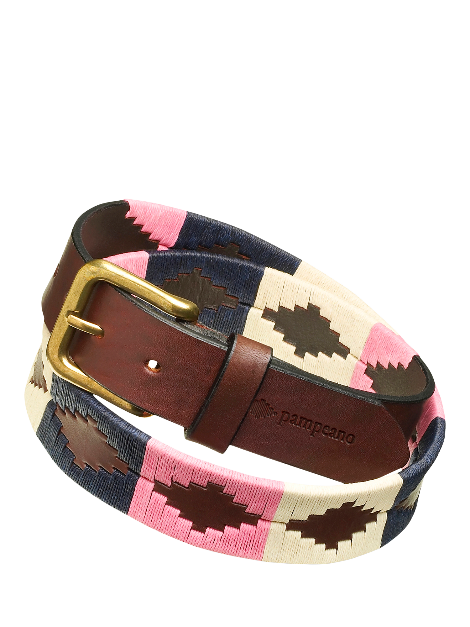 Product image 1 of 3, which shows Pampeano Dulce Leather Belt, Blue/Cream/Pink, 28