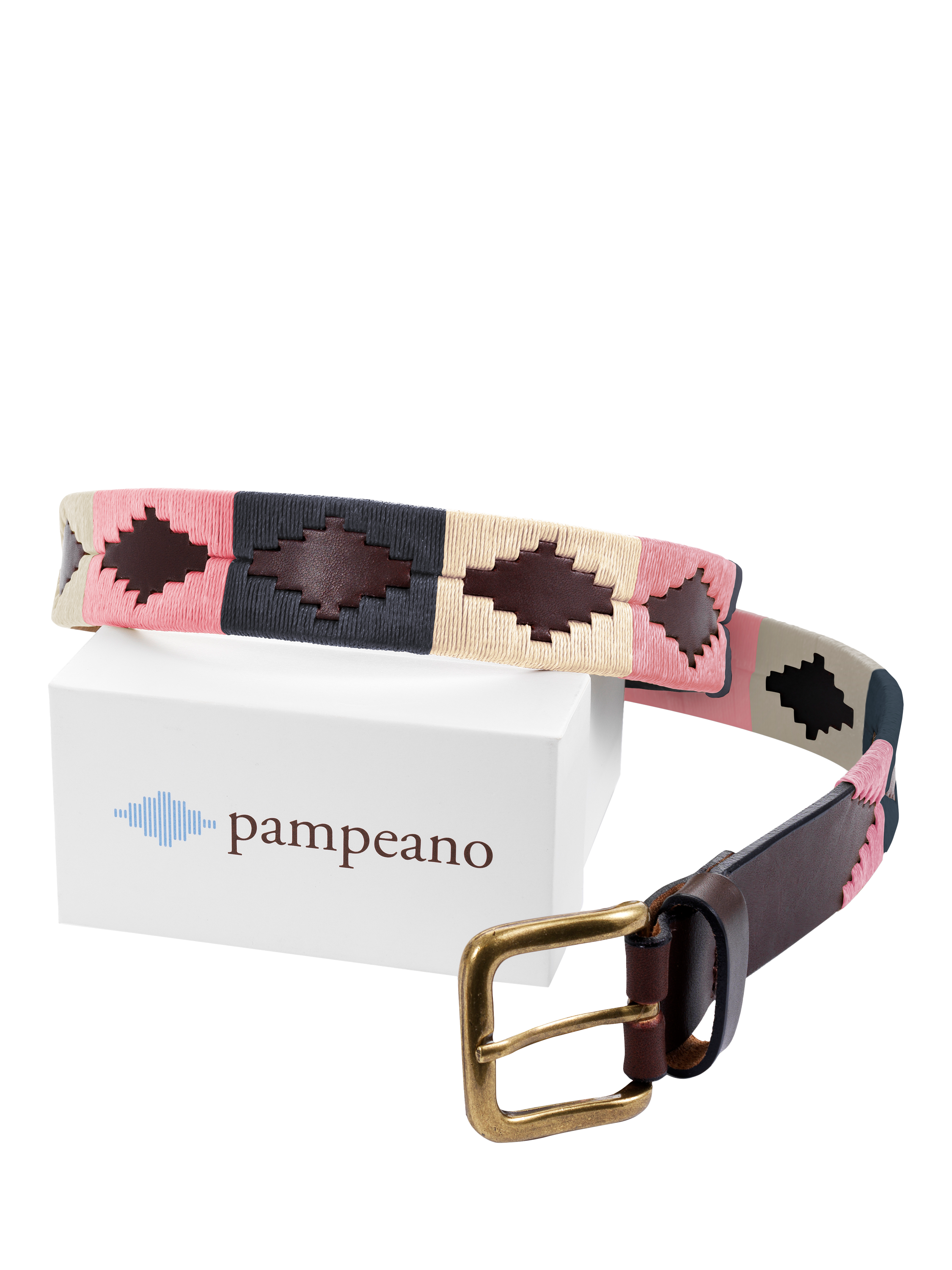 Product image 2 of 3, which shows Pampeano Dulce Leather Belt, Blue/Cream/Pink, 28